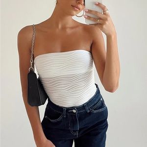 Princess Polly MAKENA STRAPLESS BODYSUIT WHITE